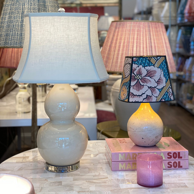 rounded square bell lampshade  on a double gourd lamp