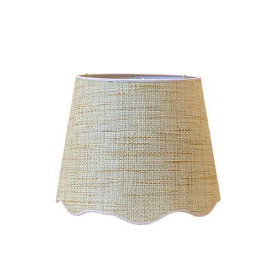 scalloped raffia lampshade with light pink trim