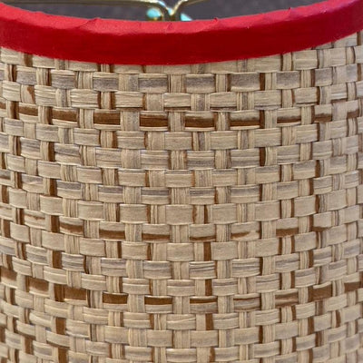 scalloped raffia chandelier shade with red trim