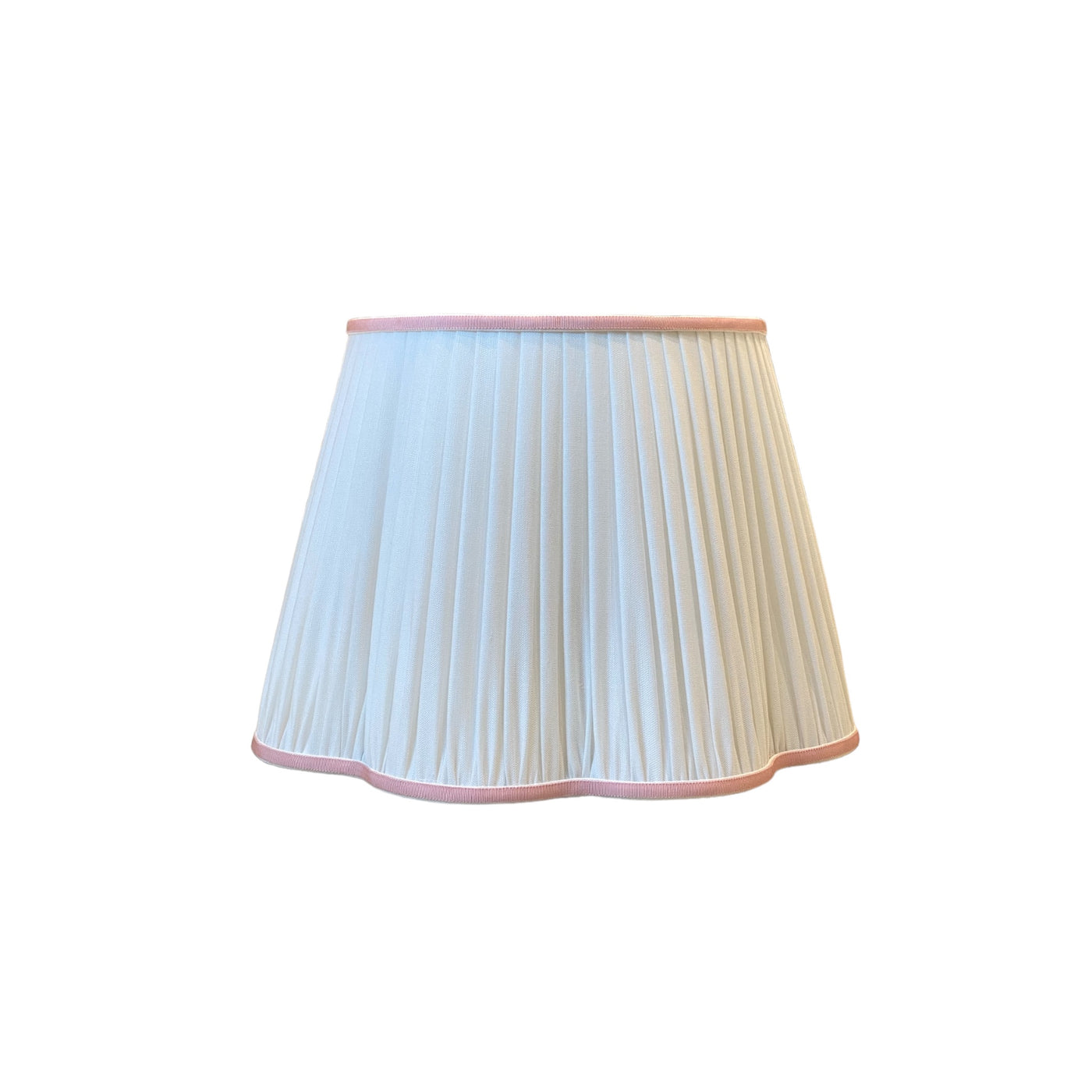 Scalloped linen lampshade with pink trim