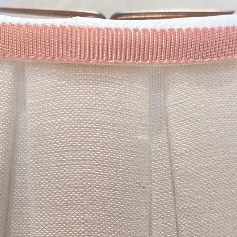 white linen box pleat chandelier shade with light pink trim